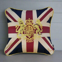 The petite Union Jack cushion, a smaller size with the gilt crest.  Iconic cushions, grouped or as a single will always give any room that patriotic air.  Beautifully made and finished to last forever.