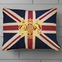Union jack canvas cushion with crest. Vintage look and attractive piping.  Polyester filling included.  Iconic, decorative cushions which always look up to date, a style that lasts and never fades. 