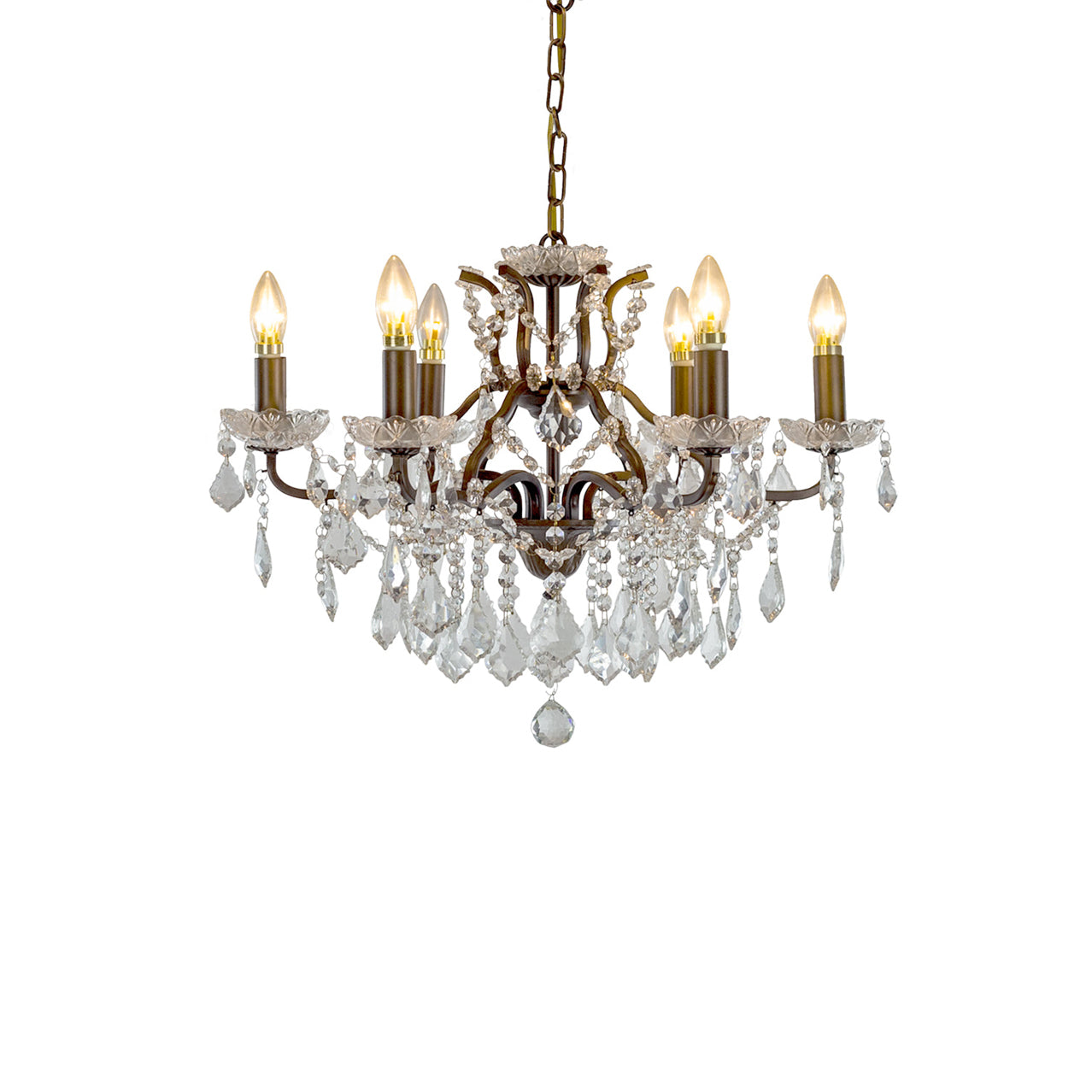 Crystal Six Arm Bronze Chandelier