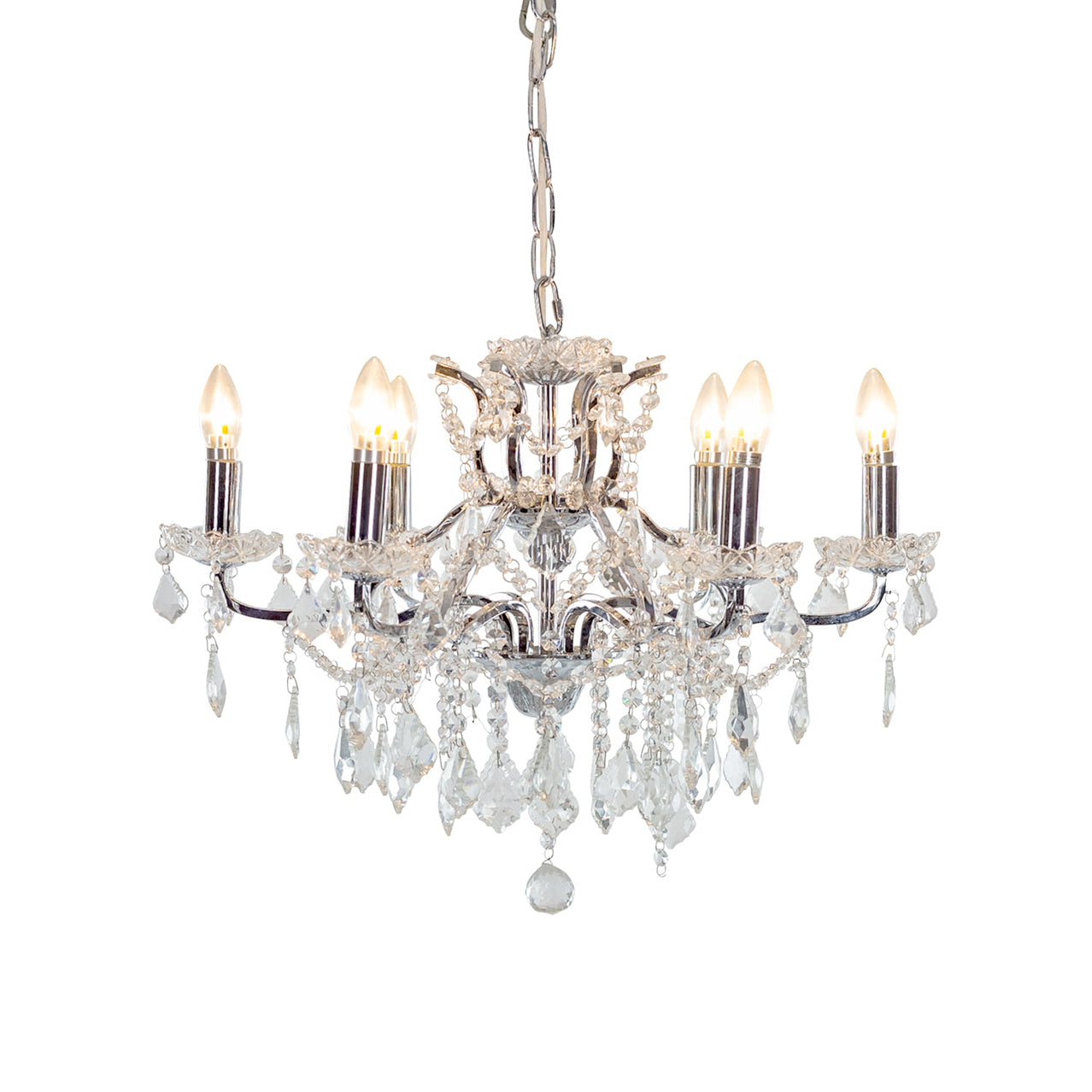 Crystal Six Armed Chrome Shallow Chandelier