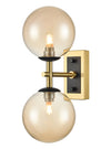 Aged Brass & Matt Black Dual Wall Light With Tinted Glass IP 44 - 30 cm