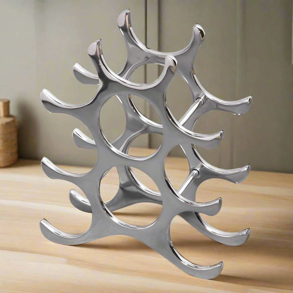 Smaller nine bottle aluminium wine rack.  A space saving counter top wine bottle holder,
Aluminium Wine Rack 9 Bottle