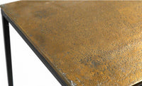 Three different sizes of antique bronze top tables on a metal iron base. A Simple but beautiful clean line.
They can be purchased individually or as a set.