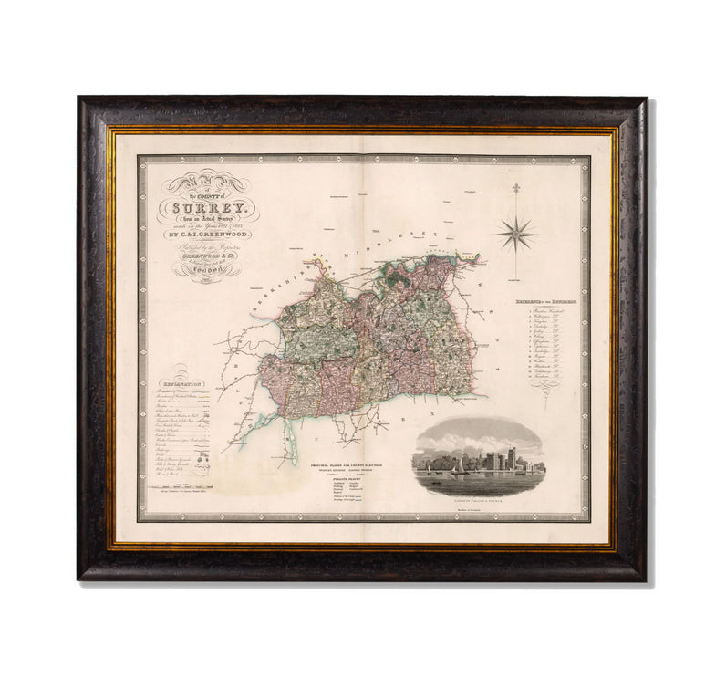 Antique Surrey County Map Print 84 cm x 70 cm