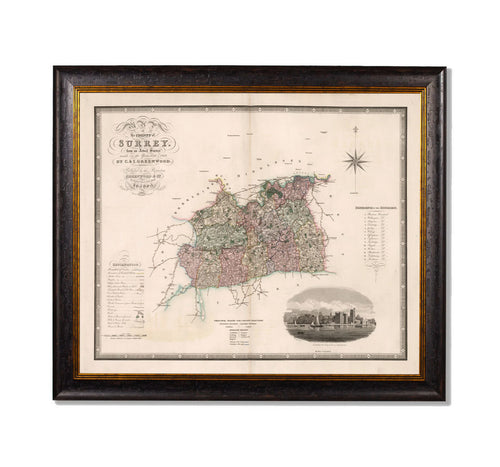 Antique Surrey County Map Print - 84 cm
