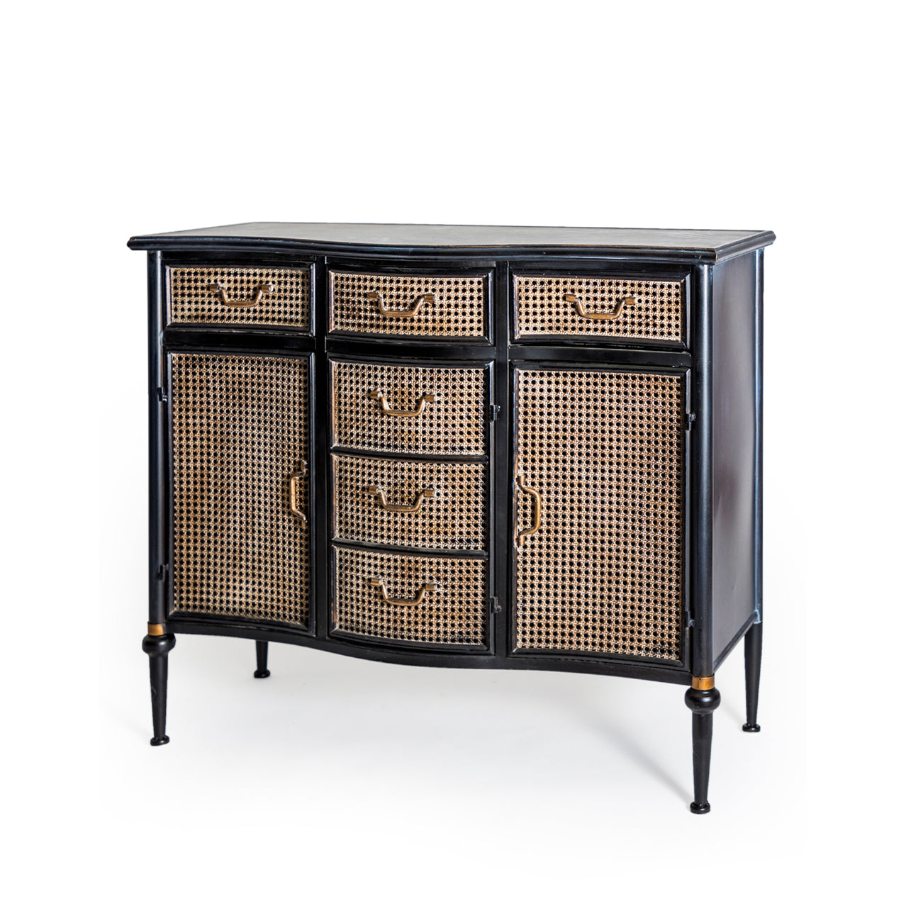 Black Metal Rattan Sideboard