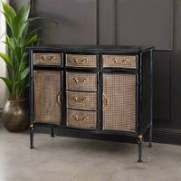 Black Metal Rattan Sideboard