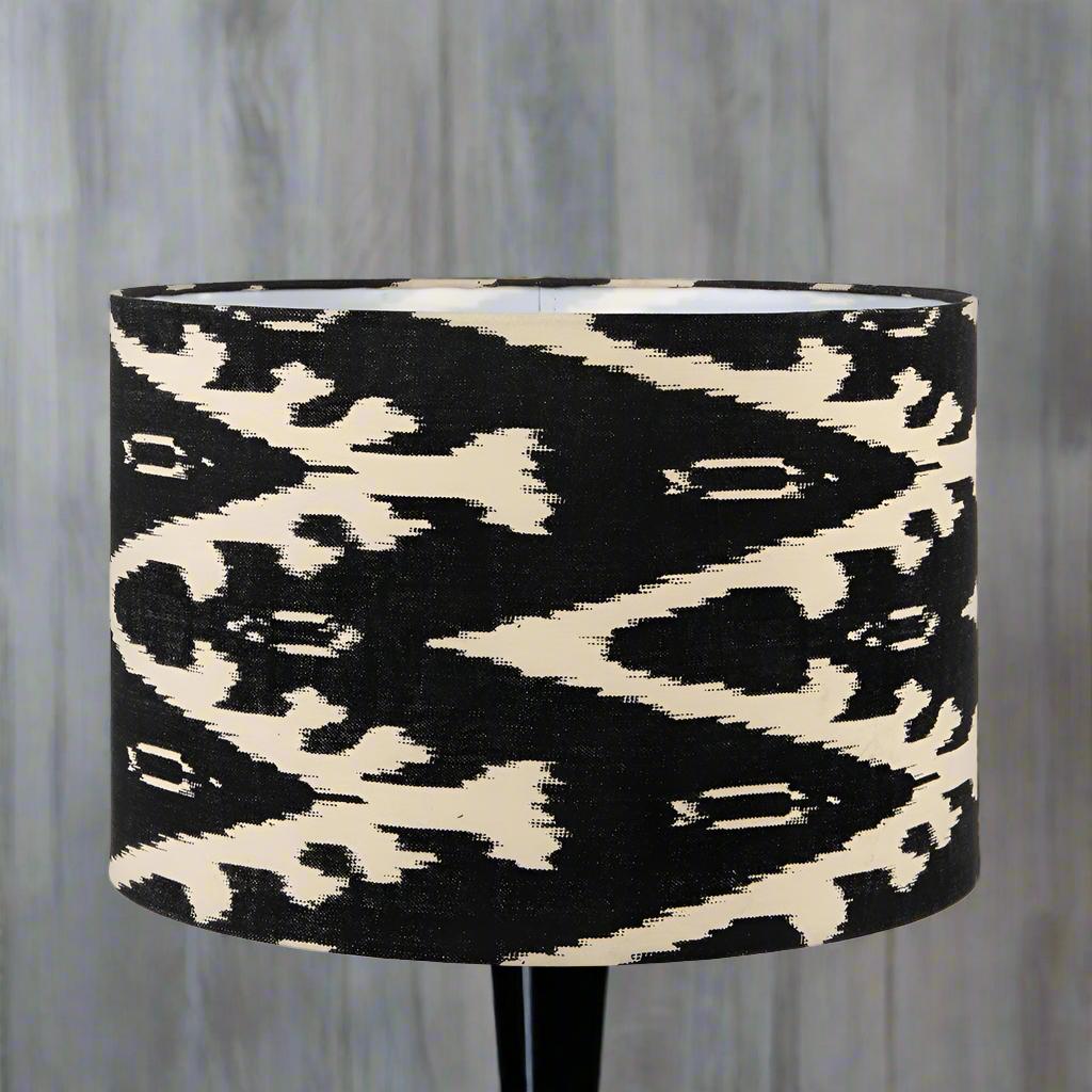 Black texturd Ikat lamp shade.