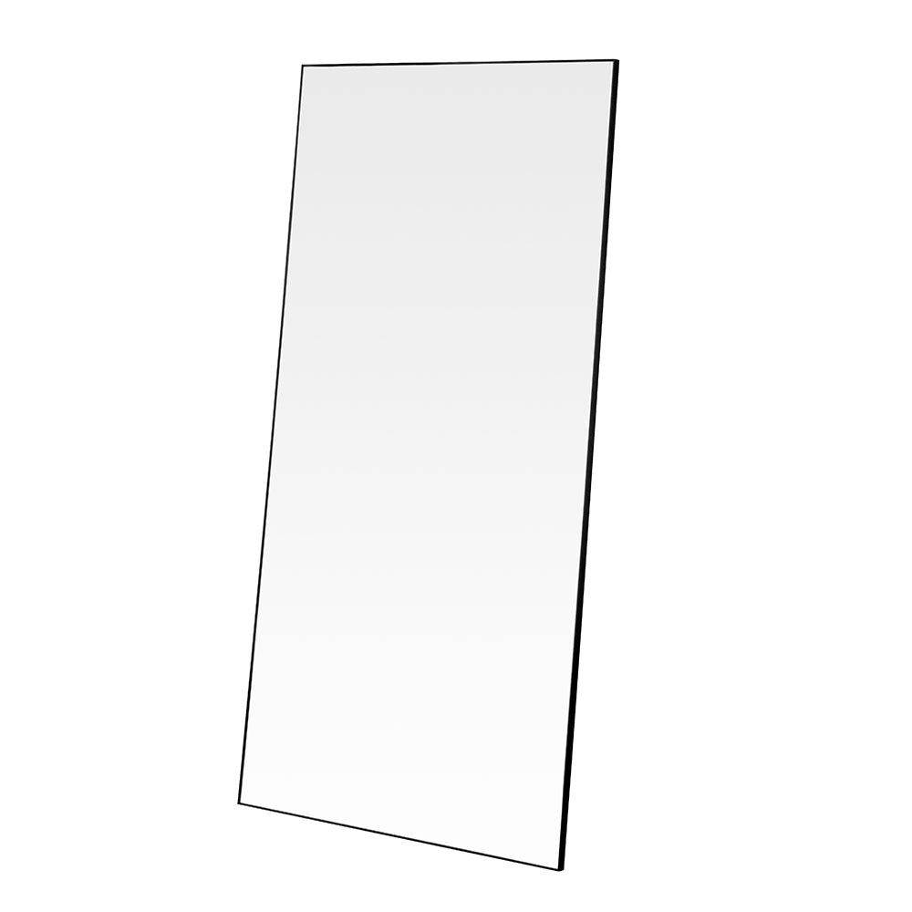 A simple and highly effective mirror minimalist in design yet maximum in impact.  With a super slim wooden black frame that is 2cm in depth, the striking thing about this mirror is the sheer volume of glass that reflects and bounces light back into your room.  Made in the UK, this mirror is worth the wait.  Also available in Gold.   H: 180 cm W: 90 cm D: 2 cm  Weight: 26 kg  Material: Wood  Made to Order with a lead time of 3-4 weeks. 