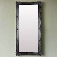 Large ornate framed black roccoco style mirror, a real statement in this colour, dramatic yet elegant.  Great in an urban, industrial type space, the colour would work perfectly and there is enough mirror to really light up any interior. 
H: 165 cm W: 79 cm D: 6 cm