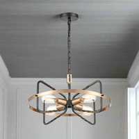 Black and gilt metal ribbon style semi-flush pendant, stylish design with 4 filament bulbs. Black chain and ceiling rose. This comes on a longer chain or flush to the ceiling. Exceptional design and quality, an impressive alternative for a low ceiling.