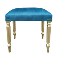 Blue Velvet Dressing Table Stool with Gold Legs