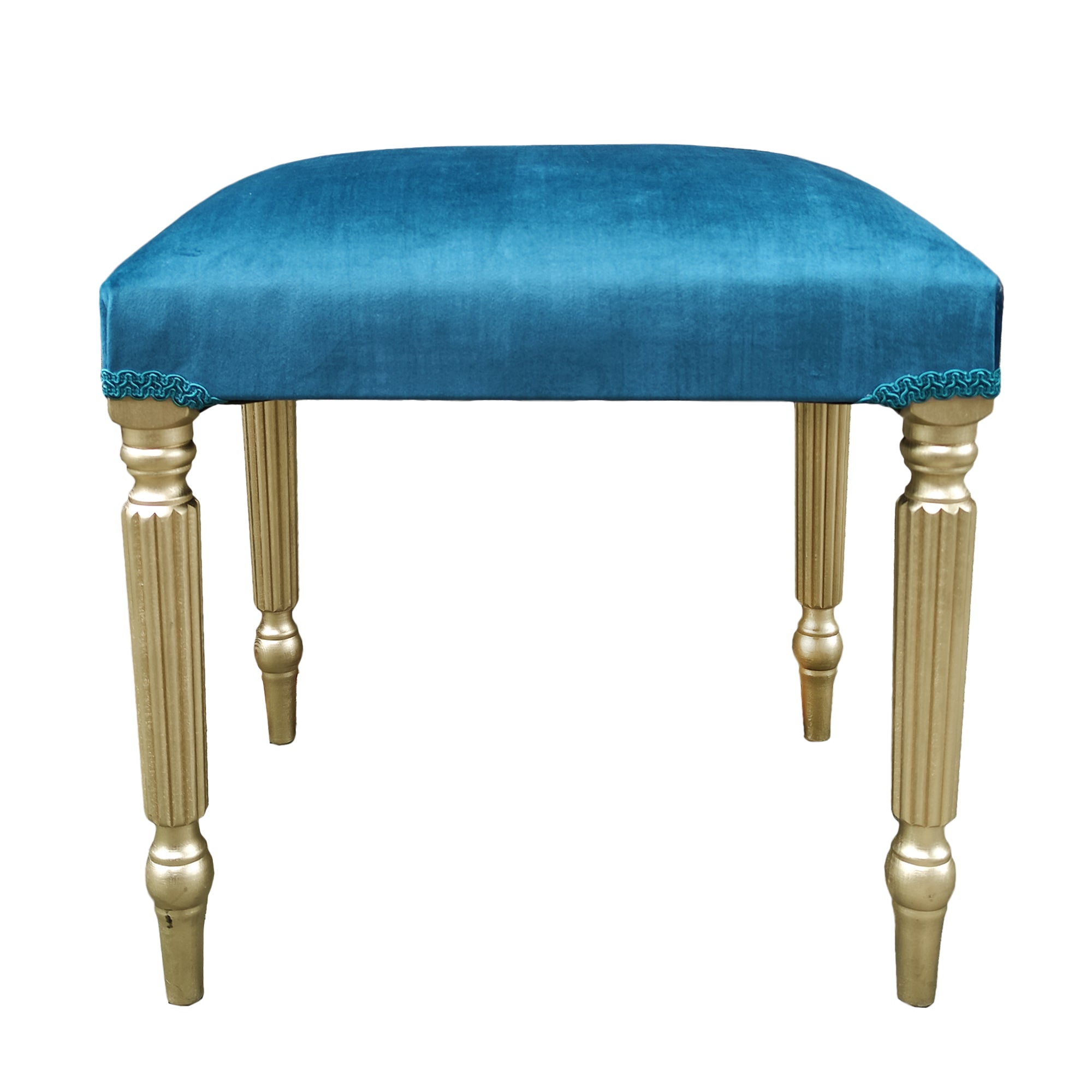 Blue Velvet Dressing Table Stool with Gold Legs