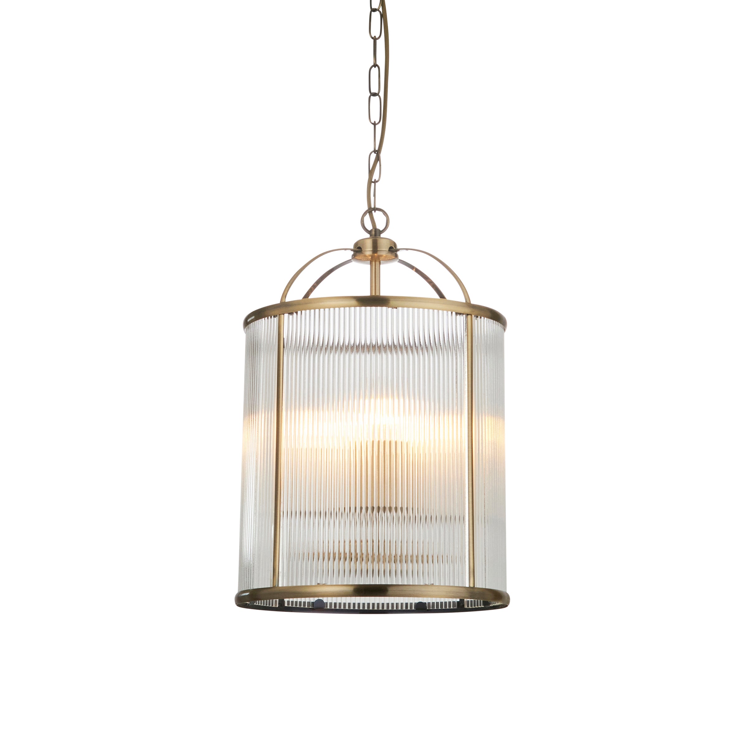 Brass metal lantern with ribbed glass, perfect hall or stair light. A classic shaped lantern unusually with ribbed glass which adds a muted effect to the light. 