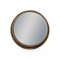 Medium-sized bronze round mirror with a deep frame, 26 cm diameter, featuring a classic gilt finish for elegant decor.