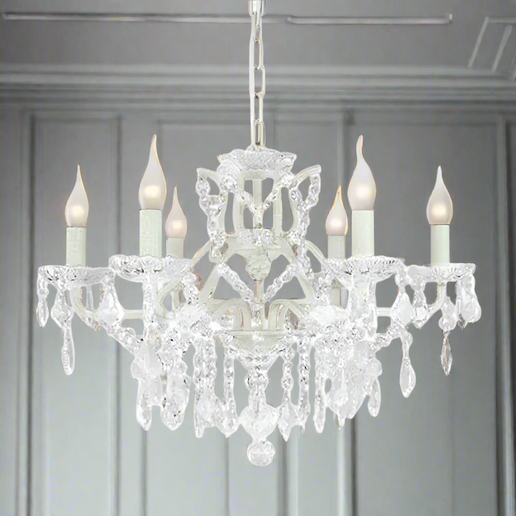 Crystal Chandelier White Six Arm