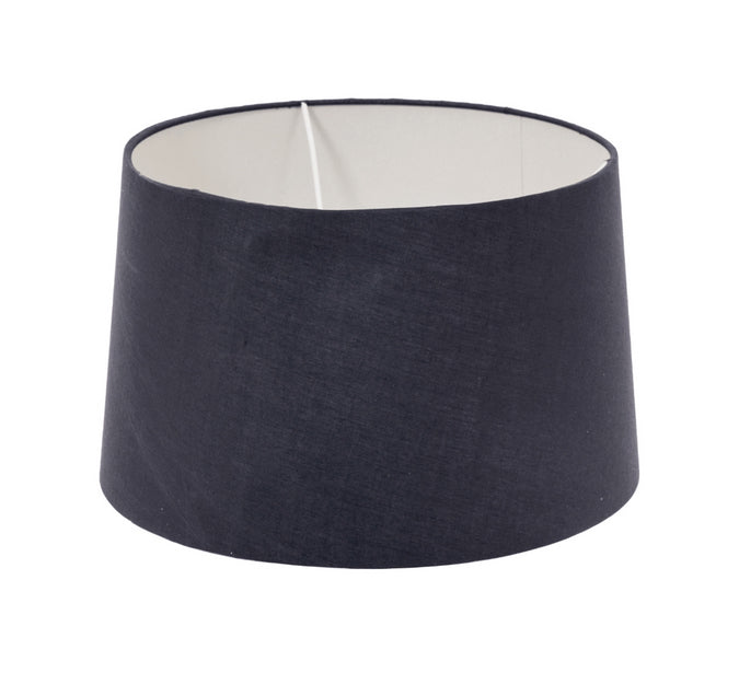 Charcoal Lamp Shade with white inner. A very versatile coloured lampshade that comes in a variety or sizes. Lampshades are a great way to update you favourite lamp. These shades are really good quality made in linen and will complement any interior adding cosy atmospheric lighting.  The beauty of a lampshade in this colour is that it works so well with any type and fabrication of lampbase, wooden, iron or ceramic this shade is going to work well. Check out our website for other shades.
H: 24 m W: 34