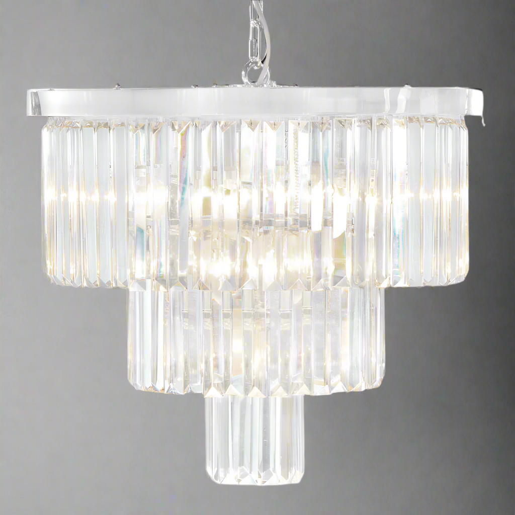 Crystal Cascade Prism Nickel Chandelier