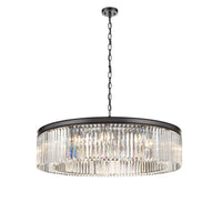 Absolutely stunning, large crystal prism chandelier with black frame and double ring of crystals. Exceptional size and exceptional impact. This double layered crystal prism chandelier is the perfect light for a larger room.