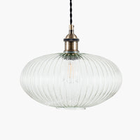 Oval Ribbed Glass & Brass Pendant
