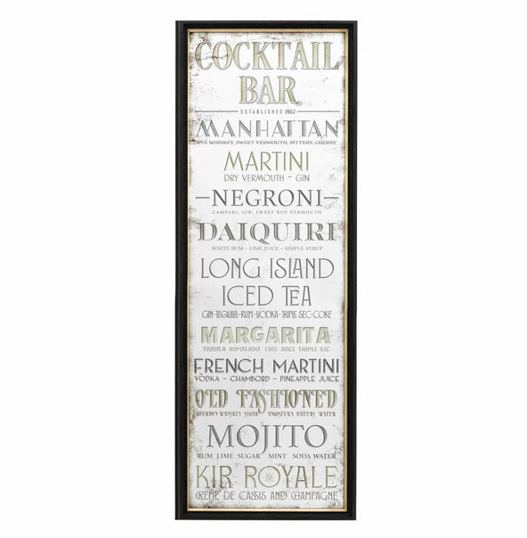 A vintage inspired wall mirrored Sign "Cocktail Bar" on a black frame. A perfect retro look.