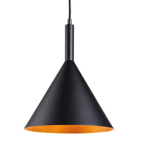 Conical metal pendant with gold / white inner.
Available in four colours: