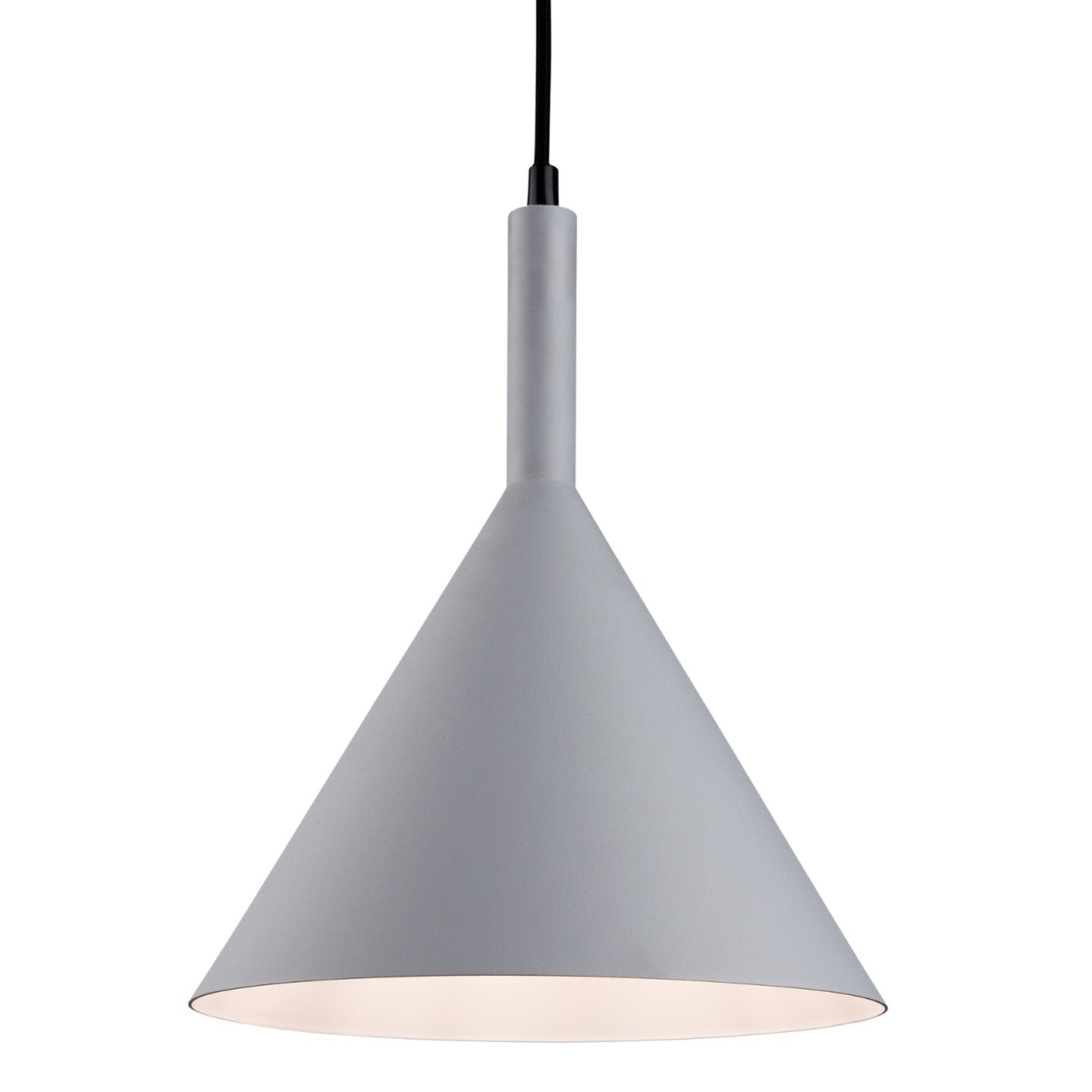 Conical metal pendant with gold / white inner.
Available in four colours: