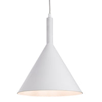 Conical metal pendant with gold / white inner.
Available in four colours: