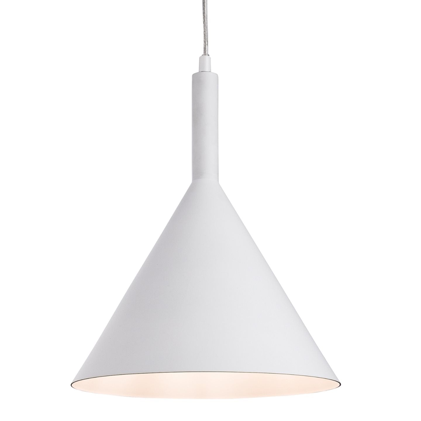 Conical metal pendant with gold / white inner.
Available in four colours: