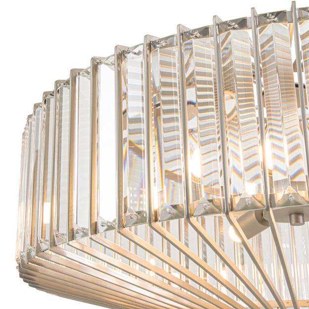 Exquisite, crystal and nickel chandelier, pendant. Absolute luxury, the perfect, simple addition to an room with an art deco feel. The ceiling rod is adjustable.