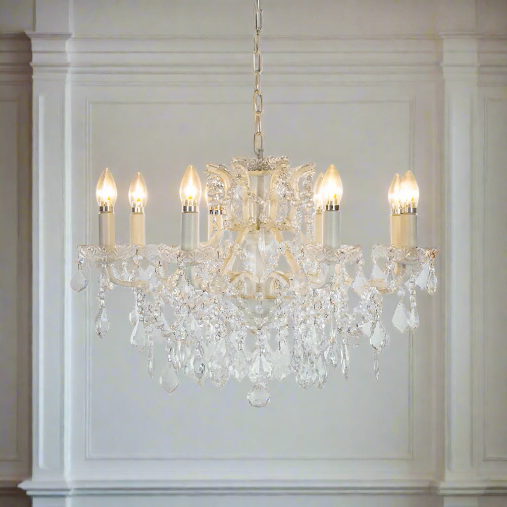 Crystal Chandelier White Eight Arm