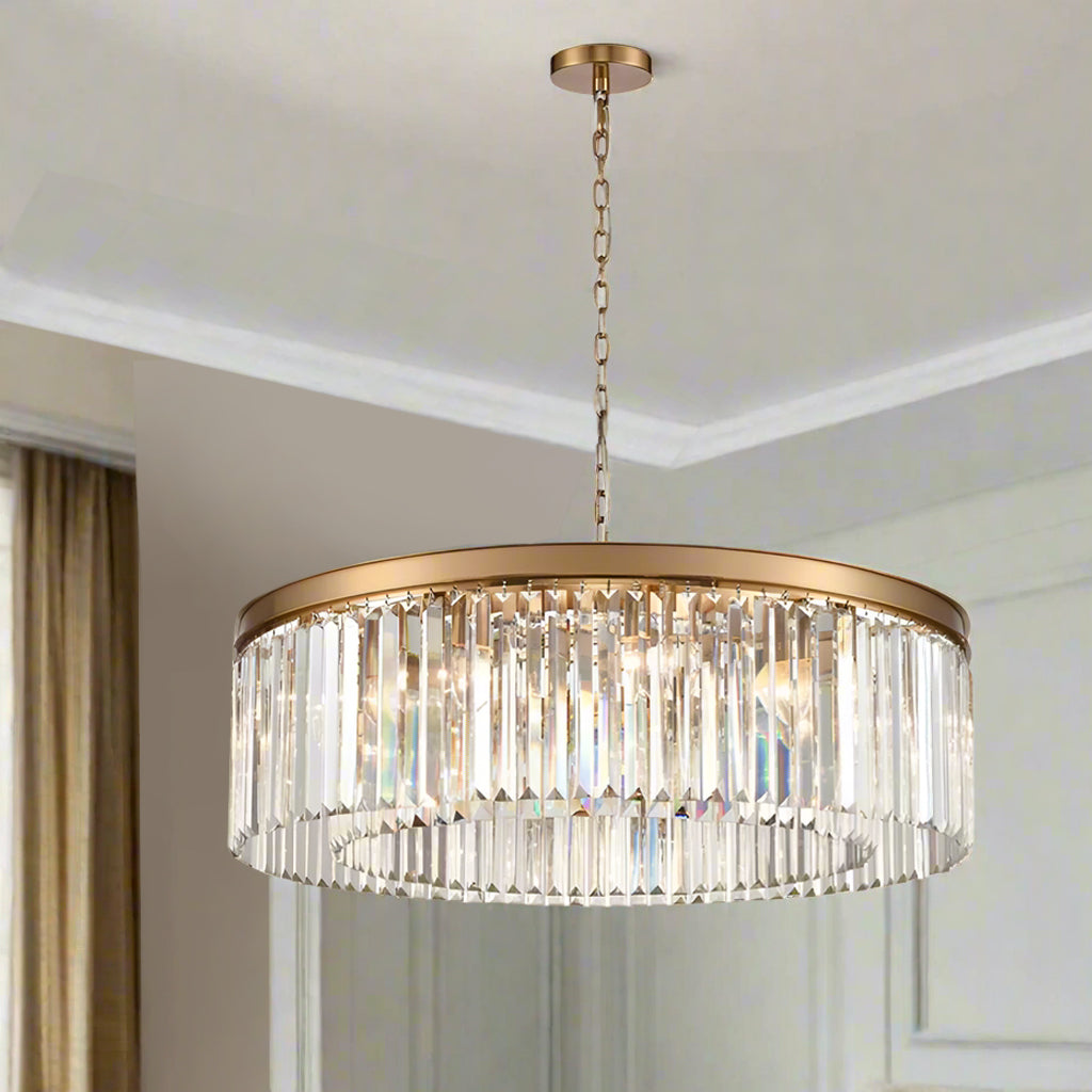 Crystal Prism Gold Banded Chandelier