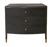 This stylish chest of drawers features a dark grey finish with great wood texture for a unique look. It is complemented by elegant brass handles and brushed gold feet.
It has three deep drawers with plenty of storage. The classic design pairs beautifully with modern and traditional decor, making it perfect for any interior design style adding a touch of luxury to any room.