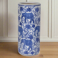 Blue and white elephant design umbrella stand, a typical 'Country House' style umbrella stand which would look just as good in a city home.