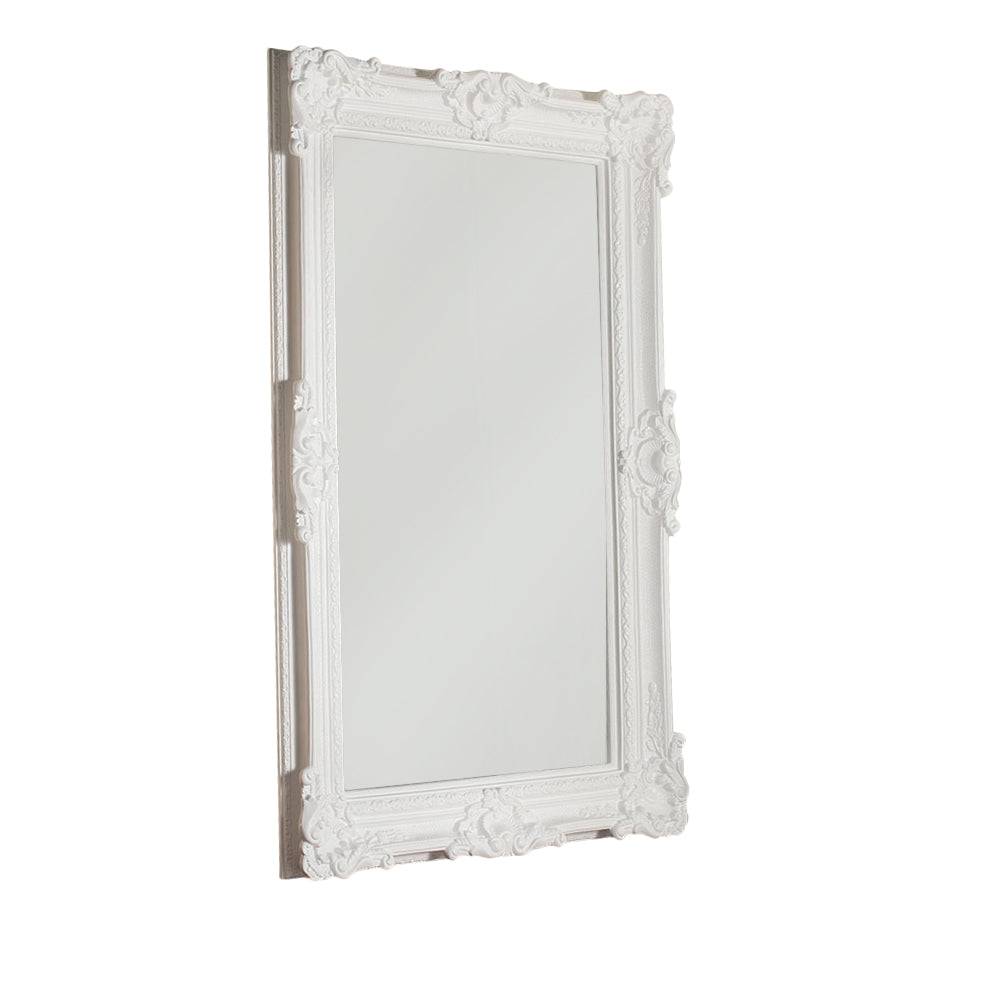 A large classic ornate white mirror to fill a entire wall and bring light and space into a room. Heavy, decorative famed 'Louis' style mirror.