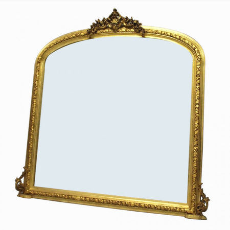 Black Overmantle Mirror Gold Rim 110 cm