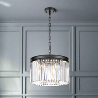 A glamorous but simple chandelier perfect for powder rooms, hallways, landings and small bedrooms for an extra touch of elegance.  Real crystal chandelier drops in a striking prism cut gives this pendant it's ultimate lux look.