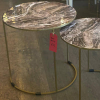 Large size faux marble side table with gilt frame, the realistic green veined marble looks luxurious against the brushed gilt metal of the frame.