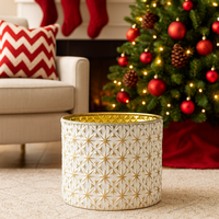Large Festive White & Gold Metal Container