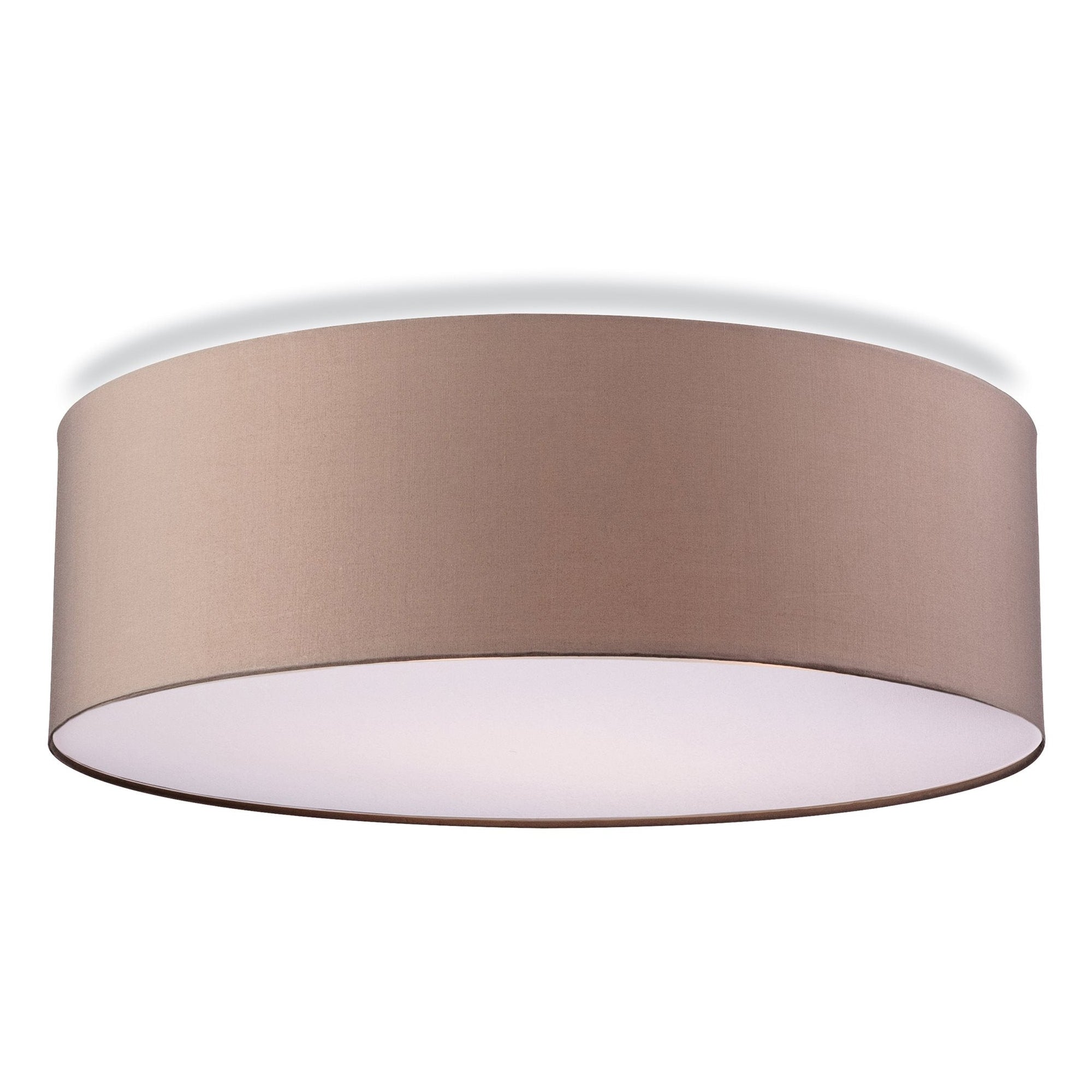 A rose taupe colored ceiling light with a white diffuser, Flush fitting ceiling light, 47 cm in width.
