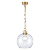 Round Clear Glass pendant on beautifully designed chain fitting, the brass link chain lifts this pendant to another level.  This pendant is all about the decorative chain and pendant fitting, the glass pendant is also perfect.