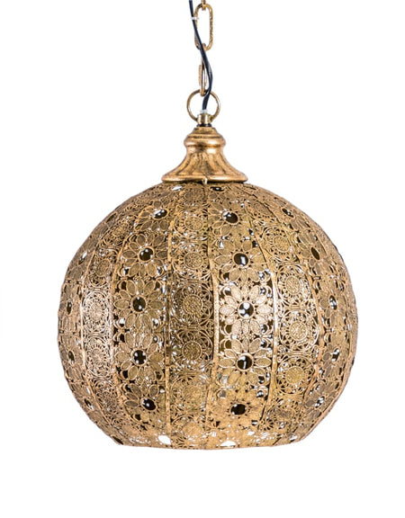Glass Bell Jar Pendant in Brass or Nickel Finish  45 cm