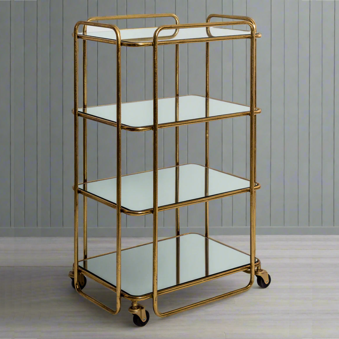 Drinks Trolley Gilt Metal Four Shelves