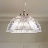 Antique Brass & Ribbed Glass Pendant Light