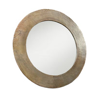 Hammered brass metal framed mirror. A great, statement circular mirror with a metal frame.  Deep metal frame in gold adds to the glamour of this exceptional mirror.
Dia: 79 cm.