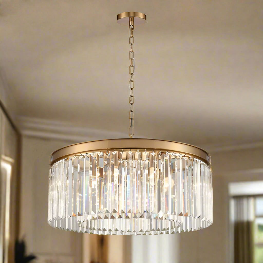 Crystal Prism Gold Banded Chandelier