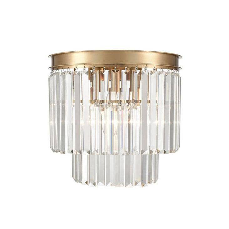 Gold banded crystal prism wall light, to match our Crystal Prism chandeliers. Stunning anywhere in your home, a really exceptionally luxurious wall light,  The cryatal prisms reflect beautifully from the gilt metal frame.