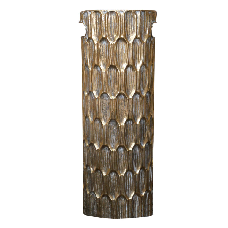 Tall brass coloured umbrella stand, a really chic item for your hallway.