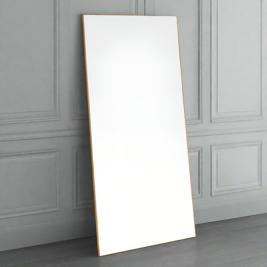 A simple and highly effective mirror minimalist in design yet maximum in impact.  With a super slim wooden gold frame that is 2cm in depth, the striking thing about this mirror is the sheer volume of glass that reflects and bounces light back into your room.  Made in the UK, this mirror is worth the wait.  Also available in black.