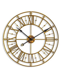 A statement clock finished in an antiqued gold iron metal made to define your wall space. Easy to hang with with just one fixing required.